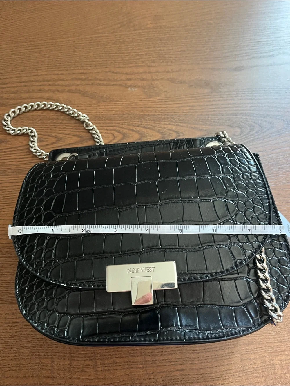 Nine West Black Croc-Embossed Crossbody Bag with Silver Hardware
